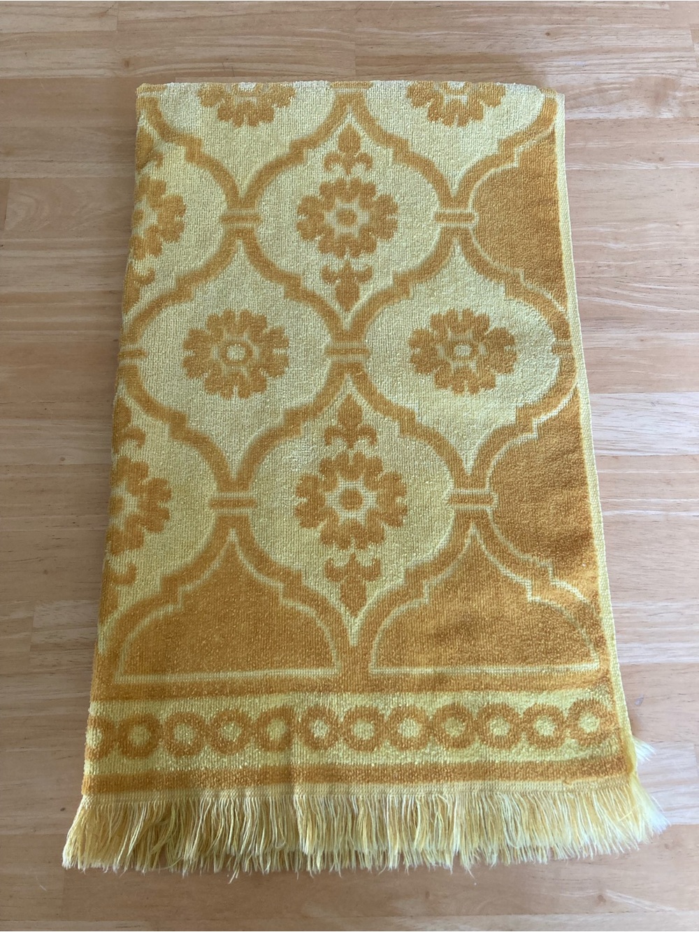 Vintage mustard yellow towel with fringe